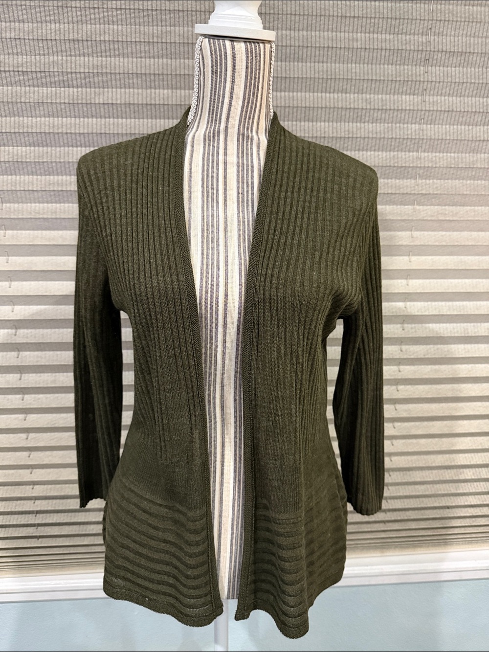 Apt. 9 Olive Green Ribbed Open-Front Cardigan
